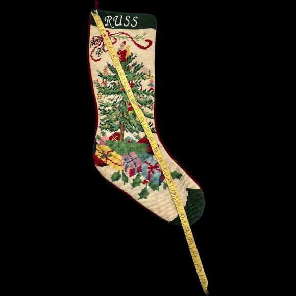 Christmas Needlepoint Stocking Vintage Monogrammed Russ - Picture 9 of 11